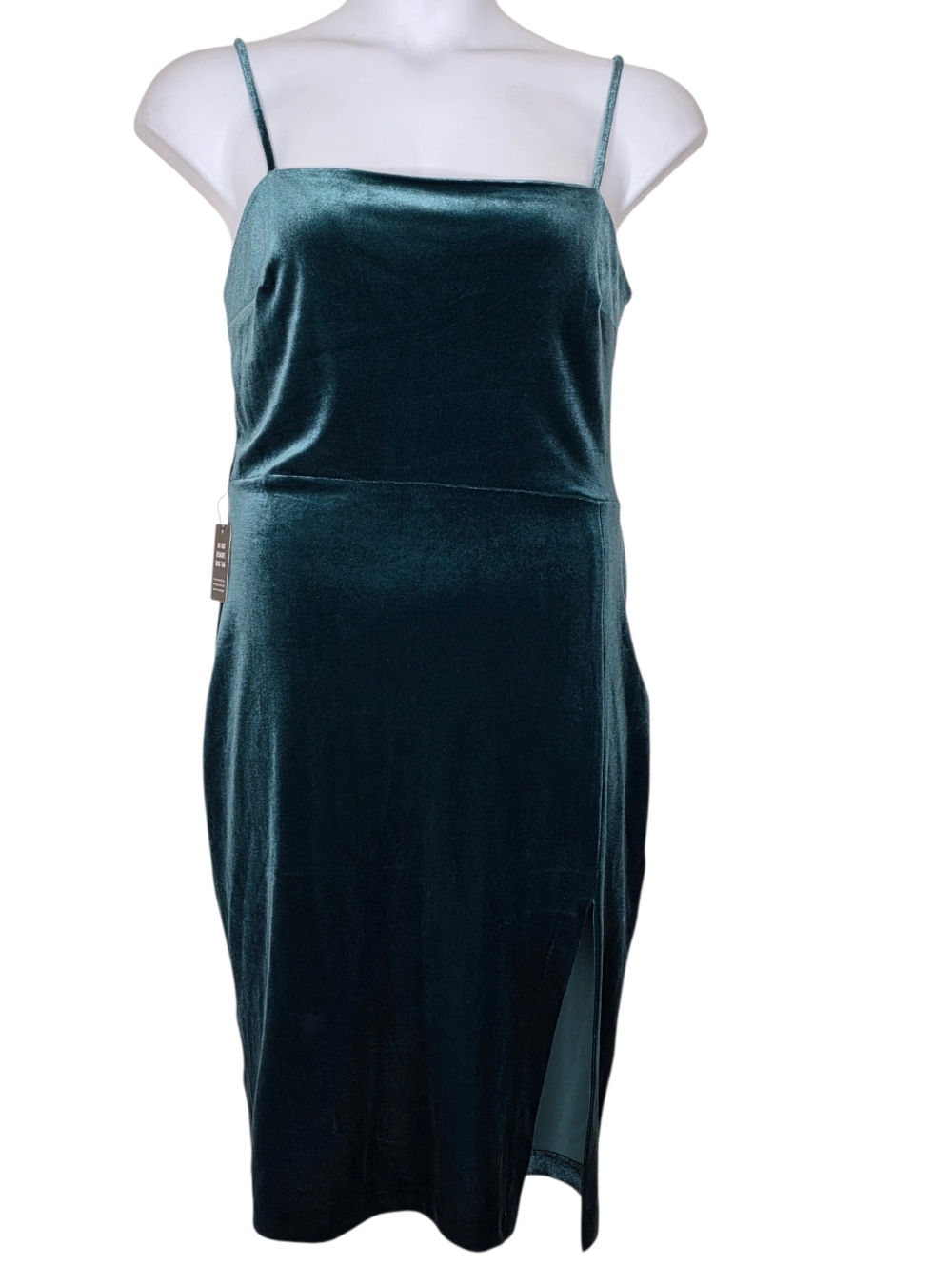 NEW‎ Velvet Spaghetti Strap Midi Dress L Green Lightweight Stretch Y2K Inspired